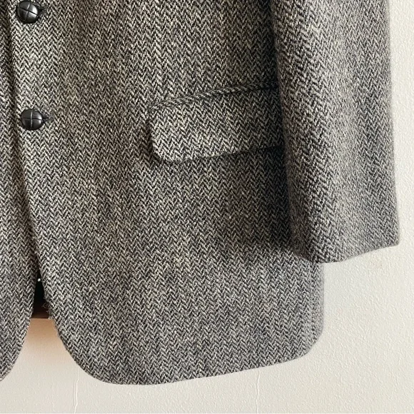 Vintage Harris Tweed Jacket Wool Tweed Grey Herringbone Blazer 42 Long/Tall - Picture 3 of 14